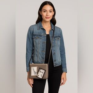 Brighton Paris Themed Leather Crossbody Bag Eiffel Tower & Fashion Girl Appliqué